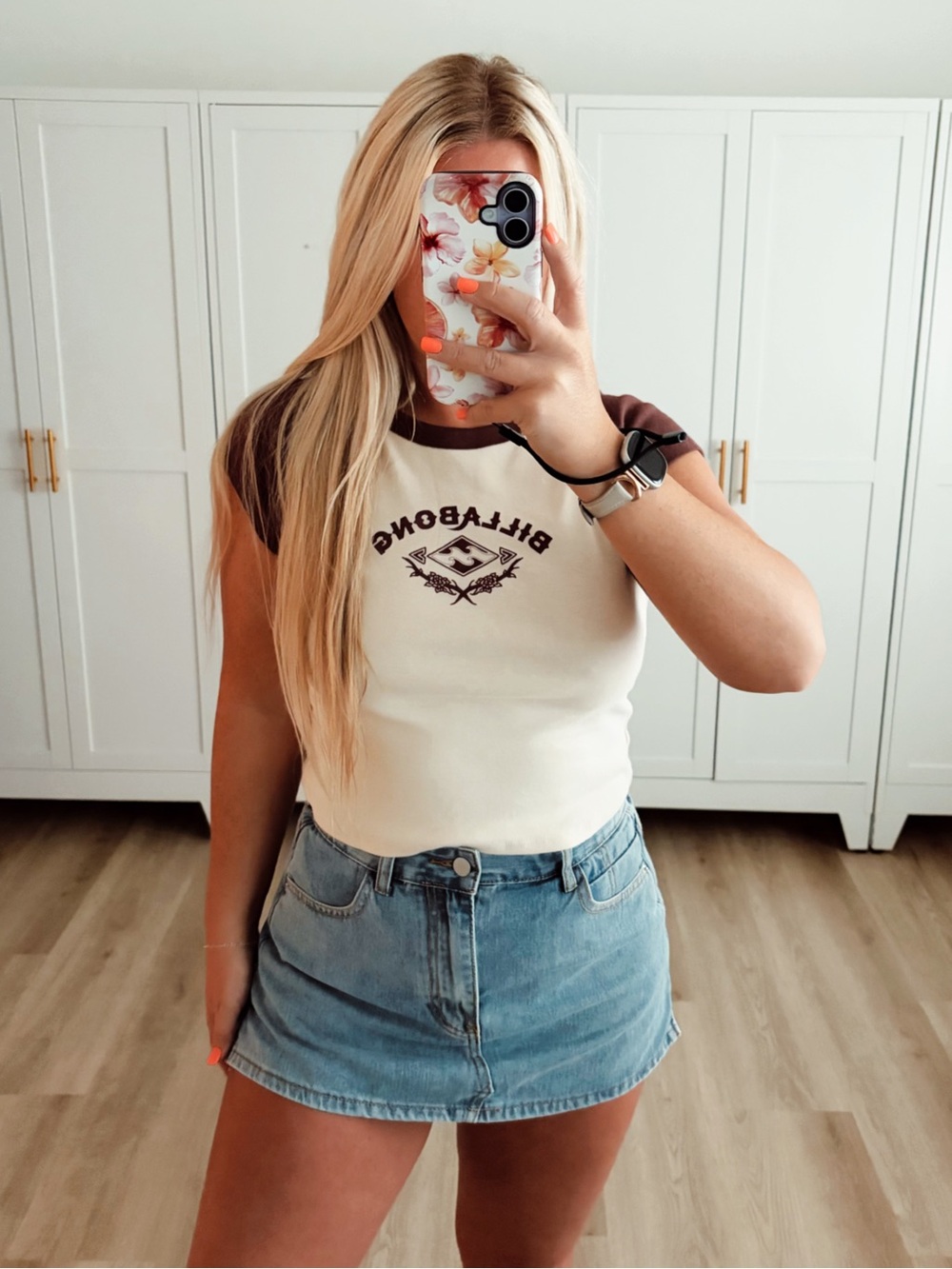 Billabong Cream and Maroon  Ringer Crop Top - Casual Women’s Tee